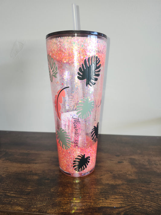 Pink Glitter Leaf Cup