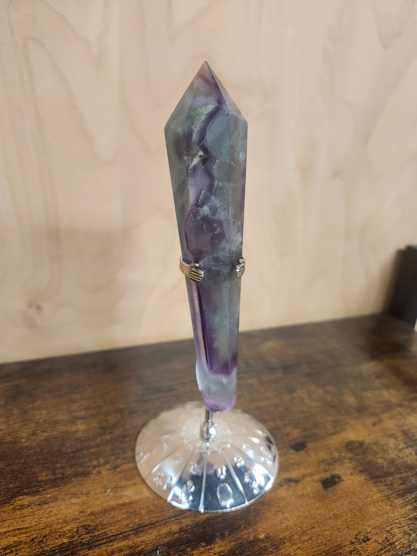 Natural Rainbow Fluorite Scepter Crystal With A Stand.