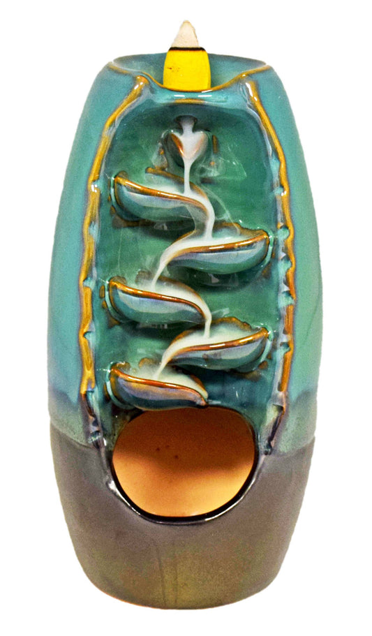 Ceramic Blue/Green Back Flow Incense Burner