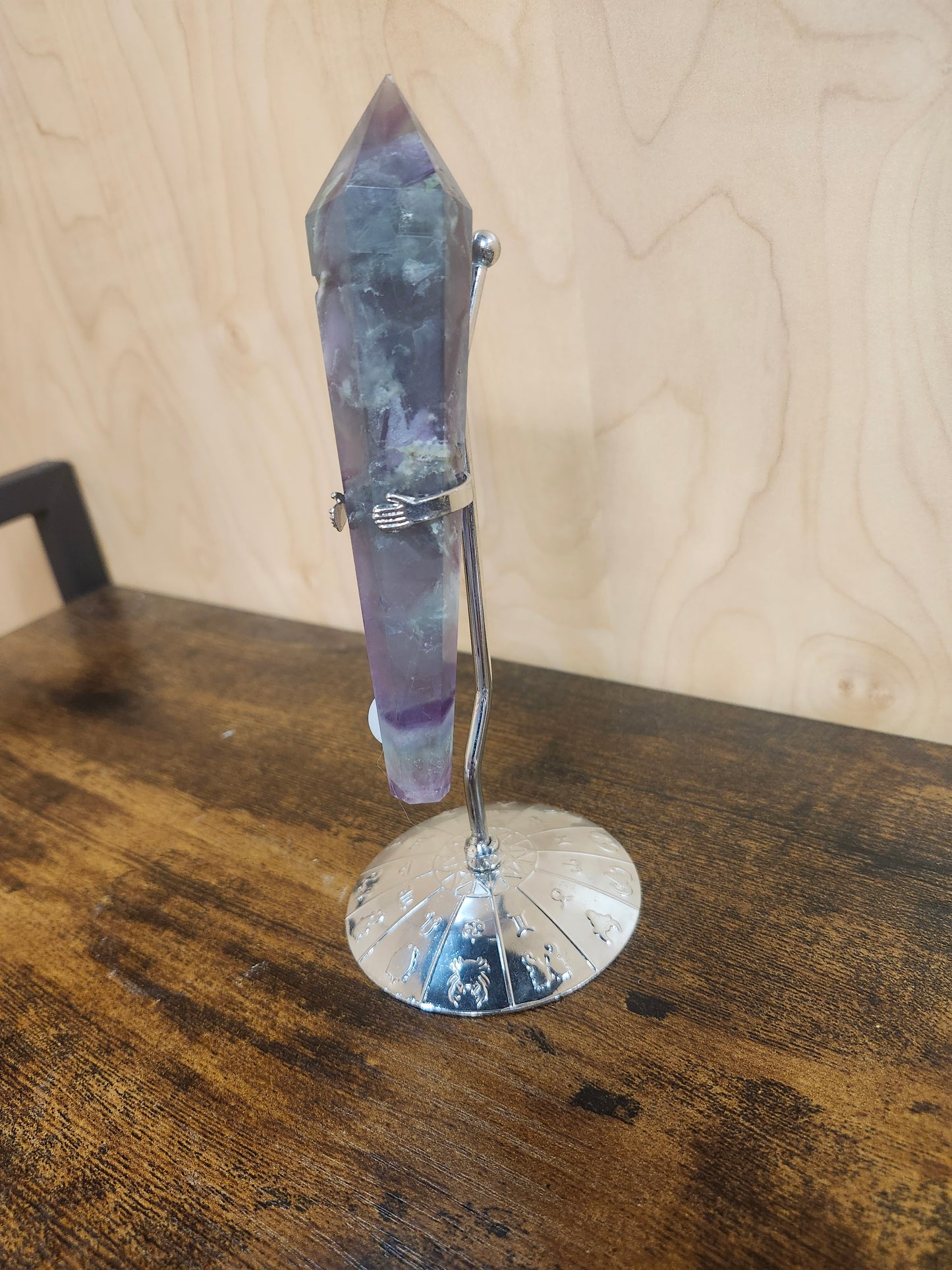 Natural Rainbow Fluorite Scepter Crystal With A Stand.